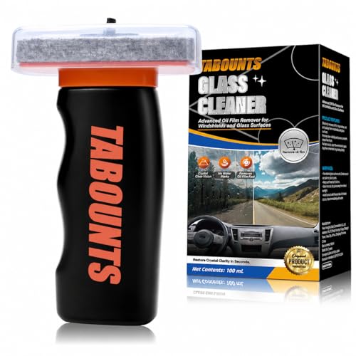 Handheld Glass Emulsion Cleaner Brush for Car Windshield, Oil Film Remover with 100 mL Solution, Removes Oily Haze, Road Grime & Water Spots for a Clearer Windshield View in Night & Rain, 1 Pack