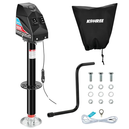 Kohree Electric Trailer Jack 6000 lbs, Heavy Duty RV Electric Power Tongue Jack for Travel Trailer A-Frame Camper, with Manual Crank Handle & Weatherproof Jack Cover, 22" Lift, 12V DC with Wiring - size: 6000 LBS with Standard Wiring