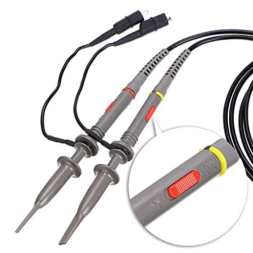 Sumnacon 2Pcs 100 MHz 300V DC High Sensitivity Oscilloscope Clip Probe 10:1 and 1:1 Switchable with Mini Alligator Clip and Ground Lead