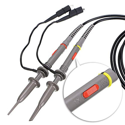 Sumnacon 2Pcs 100 MHz 300V DC High Sensitivity Oscilloscope Clip Probe 10:1 and 1:1 Switchable with Mini Alligator Clip and Ground Lead
