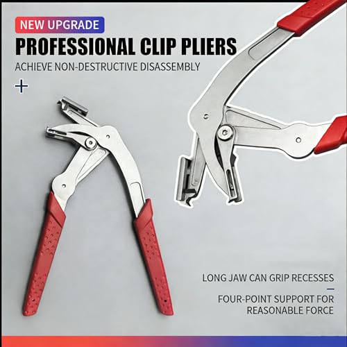 17-4 Stainless Steel Car Clip Pliers,Professional Panel Clip Removal Pliers with Spring-Loaded Lever & Inclined Jaw,Heavy-Duty Plastic Fastener Remover Tool(1 piece Plier+10 pieces Nitrile Gloves)