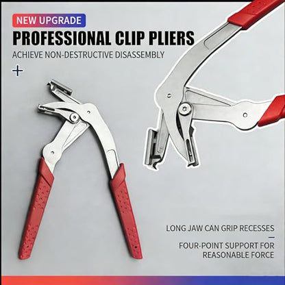 17-4 Stainless Steel Car Clip Pliers,Professional Panel Clip Removal Pliers with Spring-Loaded Lever & Inclined Jaw,Heavy-Duty Plastic Fastener Remover Tool(1 piece Plier+10 pieces Nitrile Gloves)
