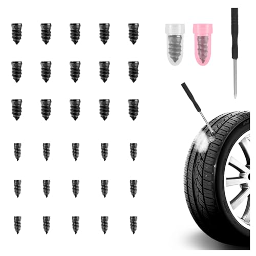 30PCS Tire Plug Kit,Self-Service Flat Tire Repair Kit Including Screwdriver,Upgraded Thickened Adhesive-Covered Tires Repair Screws for Sudden Flat Tyres Emergencies (30PCS) - color: 30PCS
