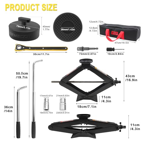 3-Ton Scissor Jack Kit for Chevrolet C5 C6 C7 C8 GS Z with Rubber Jack Pad, Car Spare Tire Repair Tools for Car Chevrolet, Tire Changing Tools Kit for Chevrolet with L-Wrenches（17/19/21/23mm）