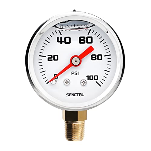 SENCTRL 0-100 Psi Fuel Pressure Gauge, 1-1/2" Dial Size, 1/8" NPT Lower Mount, Glycerin Liquid Filled, Stainless Steel Case, Inline Low Pressure Gauge, for Water Oil Air Pressure Test - size: 0-100 Psi, style: Lower Mount