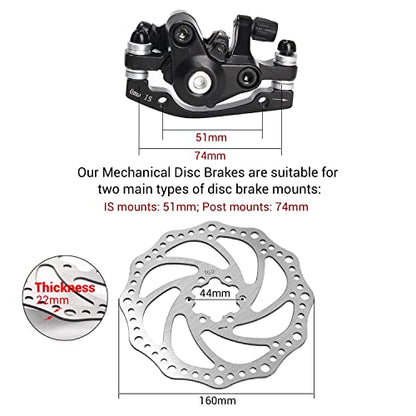 TOBWOLF 1 Pair MTB Front & Rear Cable Disc Brake Aluminum Alloy Caliper Post Mount, 2PCS 160mm Stainless Steel 6-Bolt Disc Rotors for Mountain Bike Road Bike Folding Bike BMX - color: Mechanical Disc Brake Kit - Single Piston