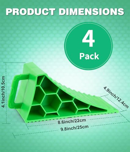 PAHTTO Wheel Chocks 4 Pack, RV Chocks with Handles for RV Trailer Camper Car Truck, Wheel Block Stopper for Tire, Strong RV Wheel Chocks Hexagonal Honeycomb Structure, RV Trailer Accessories, Green - color: Green