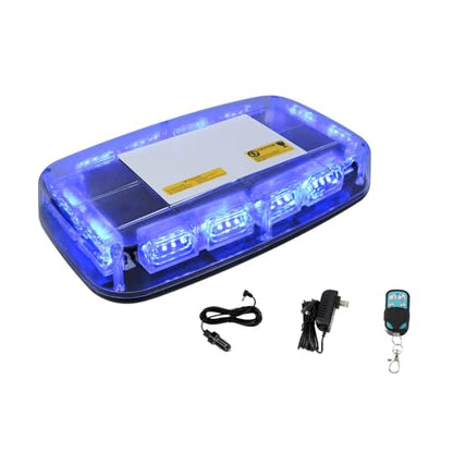 Rechargeable Blue Emergency Roof Top Strobe Light Wireless Battery, 48LED 17 Flashing Modes,High Low Brightness,Hazard Traffic Lights w/Magnetic Base, Remote Control for Construction Vehicles - color: Blue