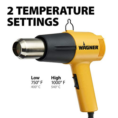 Wagner Spraytech 0503008 HT1000 Heat Gun, 2 Temp Settings 750ᵒF & 1000ᵒF, Great for Soften Paint, Caulking, Adhesive, Putty Removal, Shrink Wrap, Bend Plastic Pipes, Loosen Rusted Nuts Bolts, Yellow - size: HT1000