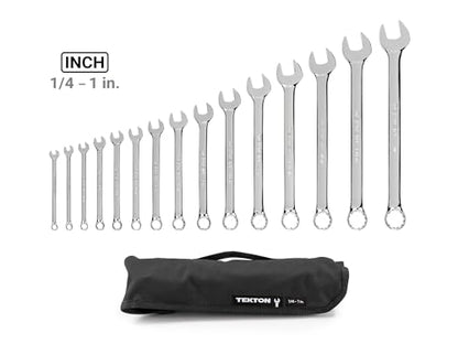 TEKTON Combination Wrench Set with Roll, 15-Piece (1/4-1 in.) | WCB94102 - size: 15-pc. (1/4-1 in.), style: Roll