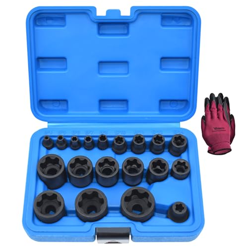 Torx Plus Socket Set, External Torx Plus 6 Point EP Socket EP4 - EP32 19Pcs With 1/2'' 3/8'' 1/4'' Dr, Replacement for E-TORX Socket Set, Works with Most Cars and Tesla - color: Blue Case, size: 19 PCS - EP Socket