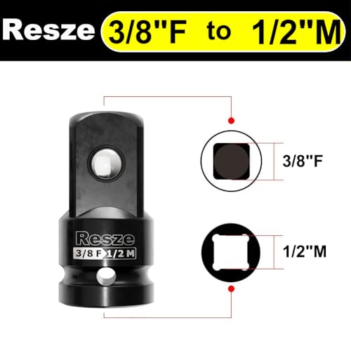 Resze 2PCS Impact Socket Adapter and Reducer Set | 3/8"to 1/2" Drive Socket Adapter Set, Square Adapter Breaker Bar Wrench Conversion Kit Mechanic tools - size: 3/8"to 1/2"