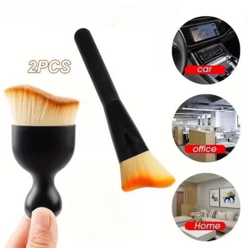 2-Piece Car Interior Detailing Brush Set, Ultra-Soft Bristle Dust Sweepers for Air Vents, Dashboard, and Keyboard Crevices, Long and Short Handle Auto Dusting Tools