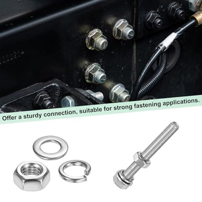 M METERXITY 10-Pack Hex Head Screw Bolt with Nuts Flat & Lock Washers M5x40mm Stainless Steel Bolts and Nuts Kit Fully Threaded Metric Bolt Assortment for Equipment/Machinery - size: M5x40mm