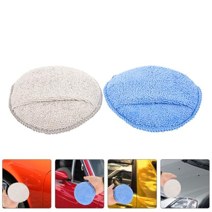SHERCHPRY 4pcs Microfiber Car Wax Applicator Pads with Thumb Slot, Round Buffing and Polishing Sponge Set for Car Detailing and Tire Shine, Blue and Gray