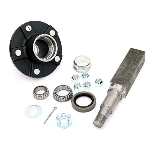 5-Bolt on 5" Circle Trailer Hub Assembly,Fit for 3,500 lbs axle,with 1-3/8" to 1-1/16" Tapered Spindle and Bearings - size: GL4856E
