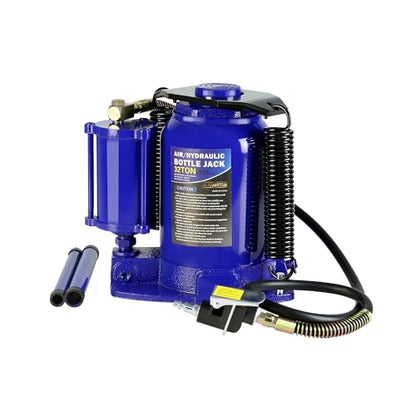 Air Hydraulic Bottle Jack, 32 Ton All Welded Bottle Jack, Air-Operated Low Profile Bottle Jack with Handle, Lifting 10.4-16.3", Bottle Jack for Sedans SUV Travel Trailer Minivan Bus RV Blue - size: 32 T-Blue