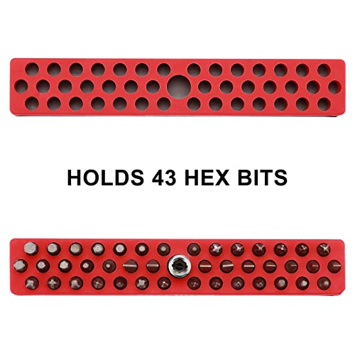 Mayouko 3PCS 1/4" Magnetic Hex Bit Holder Rack Organizer, 129 Holes, 1/4-Inch Drill Bit Holder, 3 Racks, Magnetic Bit Holder with Magnet Base for Screwdriver Bits - color: Red,blue,green