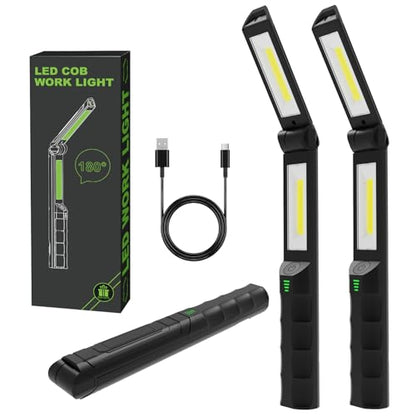 2 PCS Work Light Magnetic,2600ML LED Mechanic Lights, Rechargeable Light, Underhood Light with Hooks for Car Repairing/Garage/Workshop/Emergency/Inspection Black