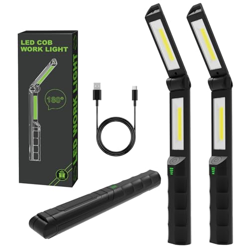 2 PCS Work Light Magnetic,2600ML LED Mechanic Lights, Rechargeable Light, Underhood Light with Hooks for Car Repairing/Garage/Workshop/Emergency/Inspection Black