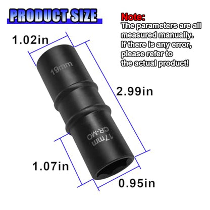 ZIMISI 1/2" Drive Impact Socket Set, 17mm x 19mm 6-Point Nut Socket with Callouts, Corrosion-Resistant Cr-Mo Flip Sockets, Double-Ended Thin Wall Lug Nut Extractor Set (17mm x 19mm) - size: 17mm x 19mm