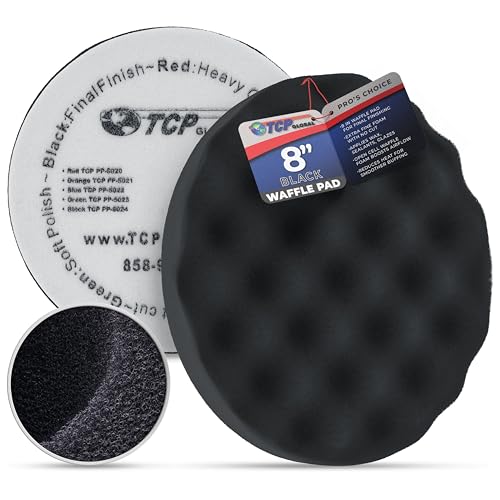 TCP Global 8" Black Waffle Foam Buffing Pad Hook and Loop Backing - Extra Fine Pad for Polishing, Automotive, Marine, Truck, RV & Compound Cutting, Car Polishing Pads - color: Black