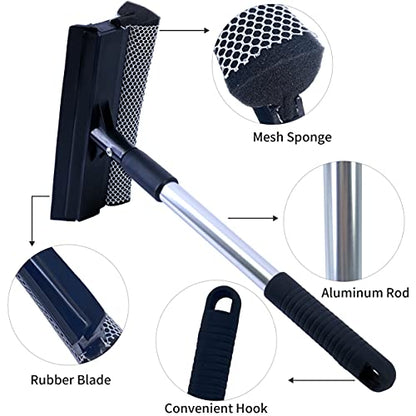Polyte Window Squeegee for Car Windshields and Window Cleaning Tool, Extendable Aluminum Handle 14-20 in. (Black)