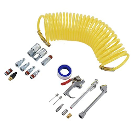 Professional Air Compressor Accessory Kit Heavy Duty 1/4in NPT Quick Connect Fittings Blow Gun Set with 25ft Hose for Tire Inflation Industrial Pneumatic Tools