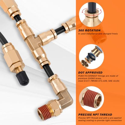 Air Line Kit for Air Spring Bag Suspension with Fittings, 30 FT PA Hose Truck Airbag Line with 1/4 NPT DOT Air Fittings, Replacement Valve for Airbag Suspension in Semi Truck Trailer - size: 7 PCS
