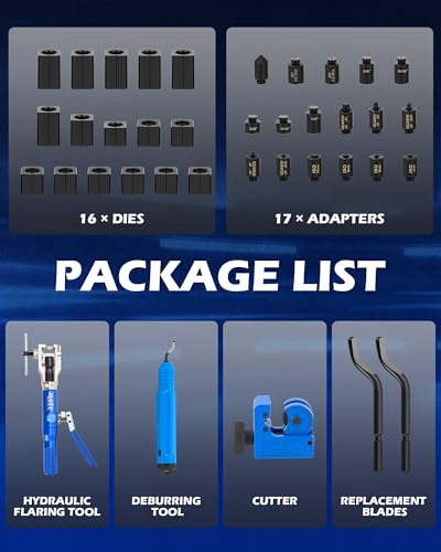 Orion Motor Tech Hydraulic Flaring Tool Kit, Universal Brake Flaring Tool Set with Tubing Cutter, 45° Single& Double Flaring Tool Kit with Deburring Tool, Brake Line Flaring Tool for ISO Bubble Flare - size: Hydraulic 45° & ISO