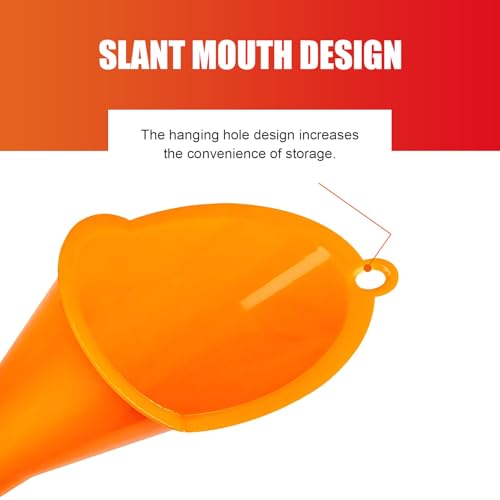 2 PCS Long Neck Oil Funnel, Multi Purpose No Spill Spill Saver Funnels with Hanging Loop Hand-Free Plastic Funnel, Portable Maintenance Tool for Automotive Oils Lubricants (Red+Orange)