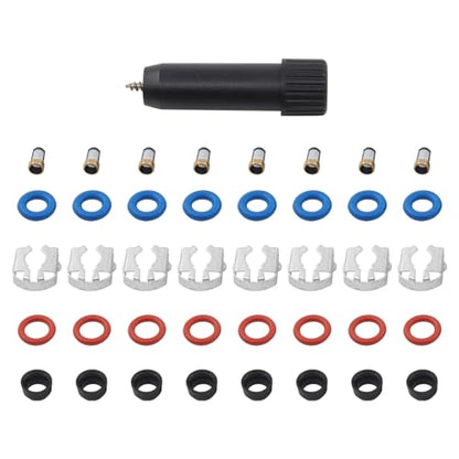 8 Set Fuel Injector Repair Seal Kit w/Micro Filter Removal Tool | for Chevy GMC Cadillac Escalade Silverado Suburban Tahoe Avalanche Trailblazer Express Sierra Envoy Yukon 1999-2007 V8