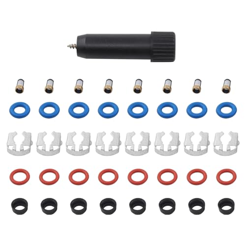 8 Set Fuel Injector Repair Seal Kit w/Micro Filter Removal Tool | for Chevy GMC Cadillac Escalade Silverado Suburban Tahoe Avalanche Trailblazer Express Sierra Envoy Yukon 1999-2007 V8