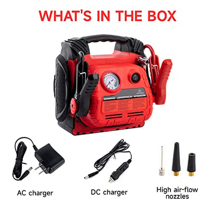 Car Battery Jump Starter with Air Compressor Portable Tire Inflator,260PSI 1000Amp Battery Booster Jumper Box(Up to 5L Gas or 5L Diesel) Power Station 12V DC Outlet USB Port,LED Light - style: HH635