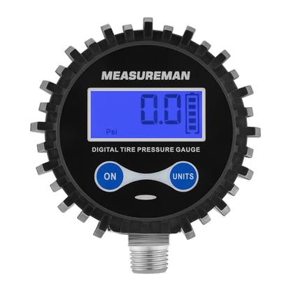 MEASUREMAN 2-1/2" Dial Size Digital Air Pressure Gauge with 1/4'' NPT Bottom Connector and Protective Boot, 0-250psi, Accuracy 1%, Battery Powered with LED Light Short Thread - size: Short thread, style: 0-250psi