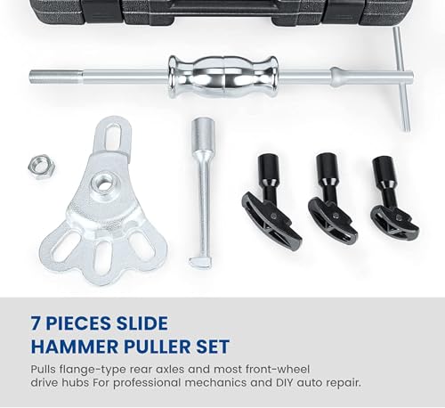 Rear Axle Bearing Remove Puller Tool Kit Bearing Remover Set with Slide Hammer Yoke and 3 Adapters, 1" to 2-7/8" IDs