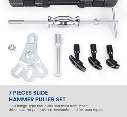 Rear Axle Bearing Remove Puller Tool Kit Bearing Remover Set with Slide Hammer Yoke and 3 Adapters, 1" to 2-7/8" IDs