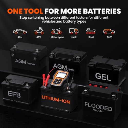 ANCEL BT410 12V 24V Car Battery Tester for Lead-Acid & Lithium Batteries, 100-2000 CCA Automotive Battery Load Tester Health Cranking Charging System Alternator Test for Motorcycle Car Truck RV Boat