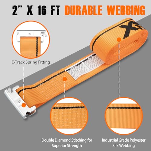 XSTRAP STANDARD 2"x16' E-Track Ratchet Straps 4 Pack Orange Tie Down Straps | 4,400 LBS Break Strength Heavy Duty Wheel Tie-Downs for Moving, Truck, Trailers, Motorcycles, Kayaks, Car Roof, Vans - size: Orange-4PK-16FT