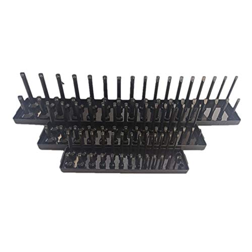 3Pc Socket Organizer Tray Set Black Metric Socket Trays 1/4Inch 3/8Inch & 1/2Inch Drive Deep and Shadow Socket Holders