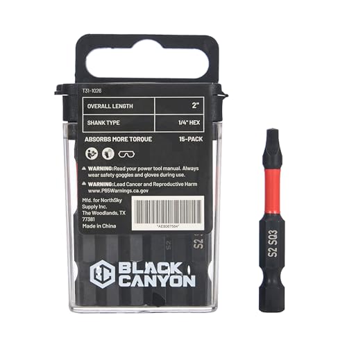 BLACK CANYON SQ3 Impact Square Bits, 15-Pack, 2-Inch Length, 1/4-Inch Hex Shank, S2 Steel Construction, Magnetic Tip for Impact Drivers, Drills & Power Tools - size: 15 Pack, style: SQ3