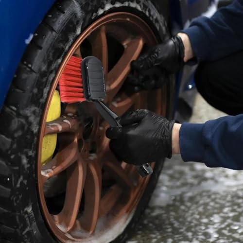 Car Detailing Wheel Brush with Ergonomic Grip - Soft Bristle Rim Cleaner for Brake Dust on Alloy Wheels - Flexible Tire Brush for Engine Bay - 10.24 Inch