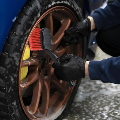 Car Detailing Wheel Brush with Ergonomic Grip - Soft Bristle Rim Cleaner for Brake Dust on Alloy Wheels - Flexible Tire Brush for Engine Bay - 10.24 Inch