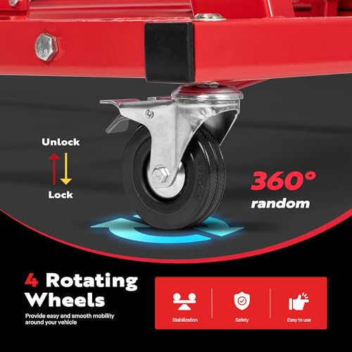 VIVOHOME Topside Automotive Engine Creeper, 400LBS Capacity | Foldable Creeper with Adjustable Height from 46.1" to 70.9", Leather Cushion, and 4 Swivel Casters for Auto Maintenance - size: 46inch