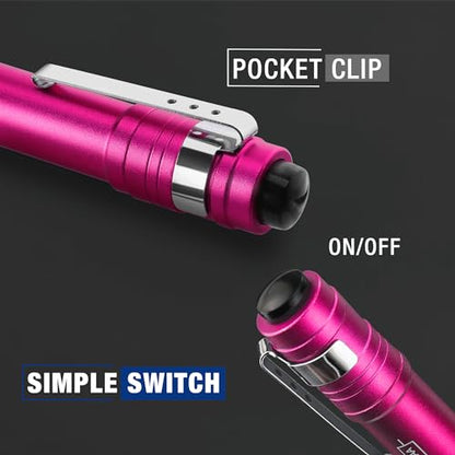 WORKPRO LED Pen Light, Aluminum Pen Flashlights, Pocket Flashlight with Clip for Inspection, Emergency, Everyday, 2AAA Batteries Include, Pink(4-Pack) - color: Pink