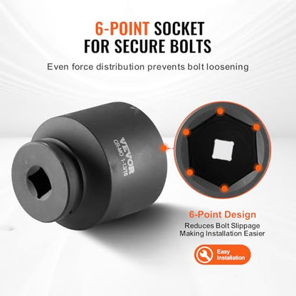 VEVOR Axle Nut Impact Socket Set - 1/2" Drive 6-Point 4-Piece SAE Spindle Nut Socket CR-MO Heat Treated Large Socket Set with Storage Case for Auto Repair, Removing or Installing Axle Nuts - style: 1/2" 4PCS CR-MO