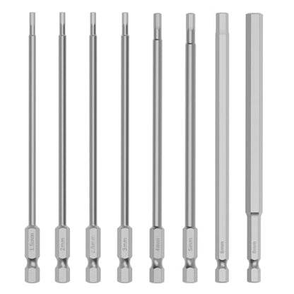 8 Pcs S2 Steel Hex Bit Set, H1.5-H8, 150mm Length, 1/4" Shank | Magnetic Hex Head Allen Wrench Screwdriver Bit Set, 1/4" Hex Shank, Impact Driver Bits for Auto Repair, Furniture & DIY - size: 8 pcs/set, style: 150mm