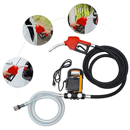 110v DC Electric Fuel Transfer Pump, Self-Priming Diesel Pump or Fuel Oil Pump w/Hoses & Nozzle Kit for Construction or Agricultural Machinery