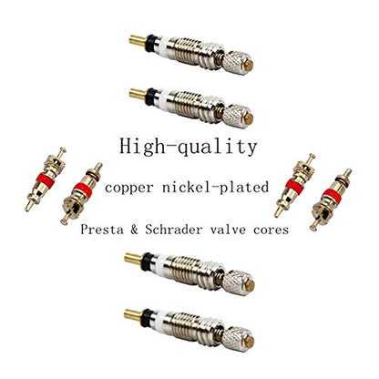 36 Pieces Presta Valve Core Kits,Handy Alloy Valve Core Remover,10Pcs Presta Valve Cores,5Pcs Presta Valve Adapters,5Pcs Presta Valve Caps,10Pcs Schrader Valve Cores,5Pcs Schrader Valve Caps
