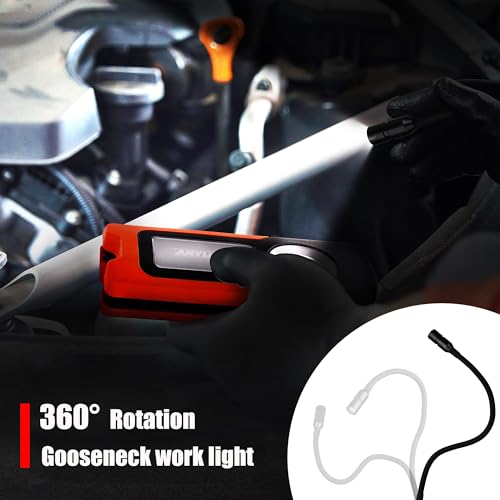 Work Light - LED Rechargeable Work Light with COB 1500LM & 300LM Portable Gooseneck USB Rechargeable - Magnetic Led Worklight, Work Lights Tool for Car Repair, Camping & Job Site Lighting